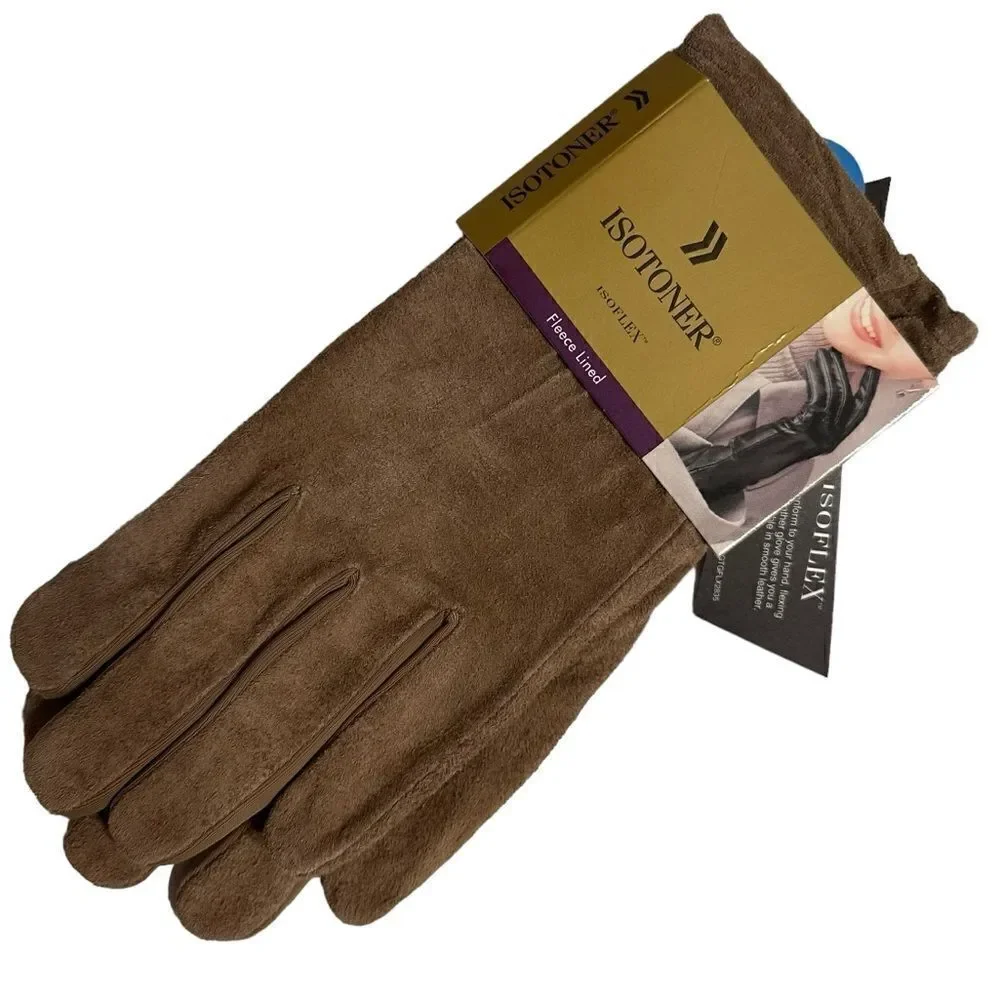Isotoner Beige Suede Dress Gloves Fleece Lined size S/M NWT - Picture 8 of 9